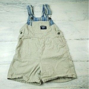Vintage Oshkosh B'Gosh Overalls Shortalls Khaki Brown Blue Plaid Vestbak 4T